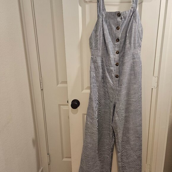 NWT Blue and White Striped Cotron Jumpsuit - Picture 1 of 5